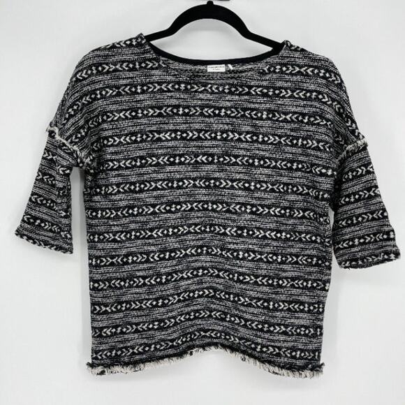 Jacqueline de Yong Black and White Chevron Pattern Eyelash Trim Top GUC- size XS - Picture 5 of 10